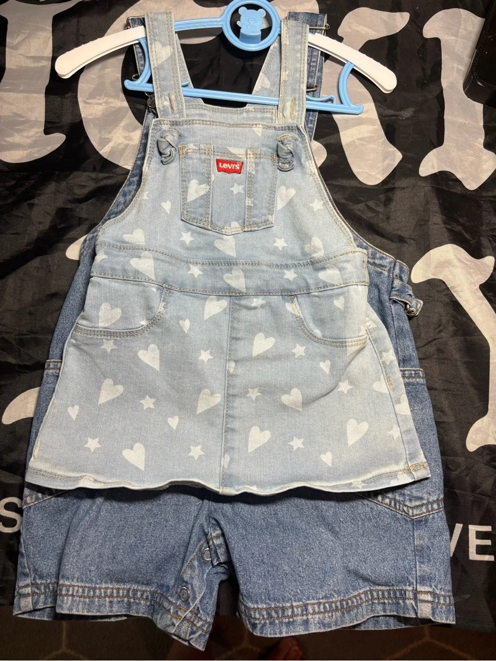 Kids Light Blue Denim Short Overalls with Playful Dog Patches